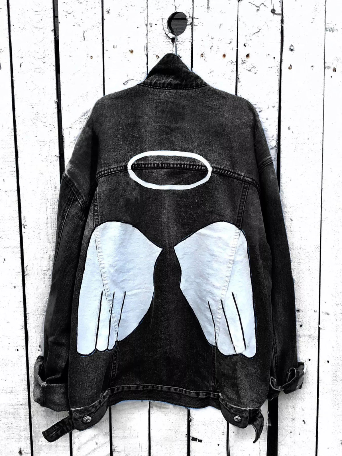 Trendsi Full Size Angel Wings Graphic Back Denim Jacket Plus Size -