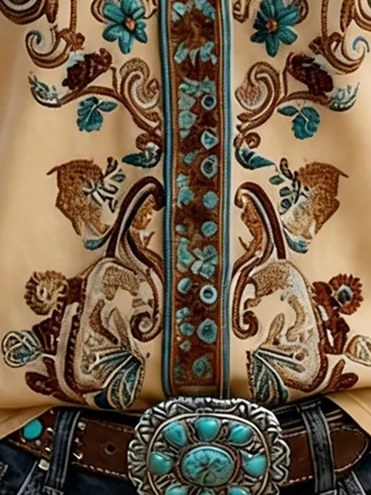 Floral three-quarter sleeve shirt, garment detail