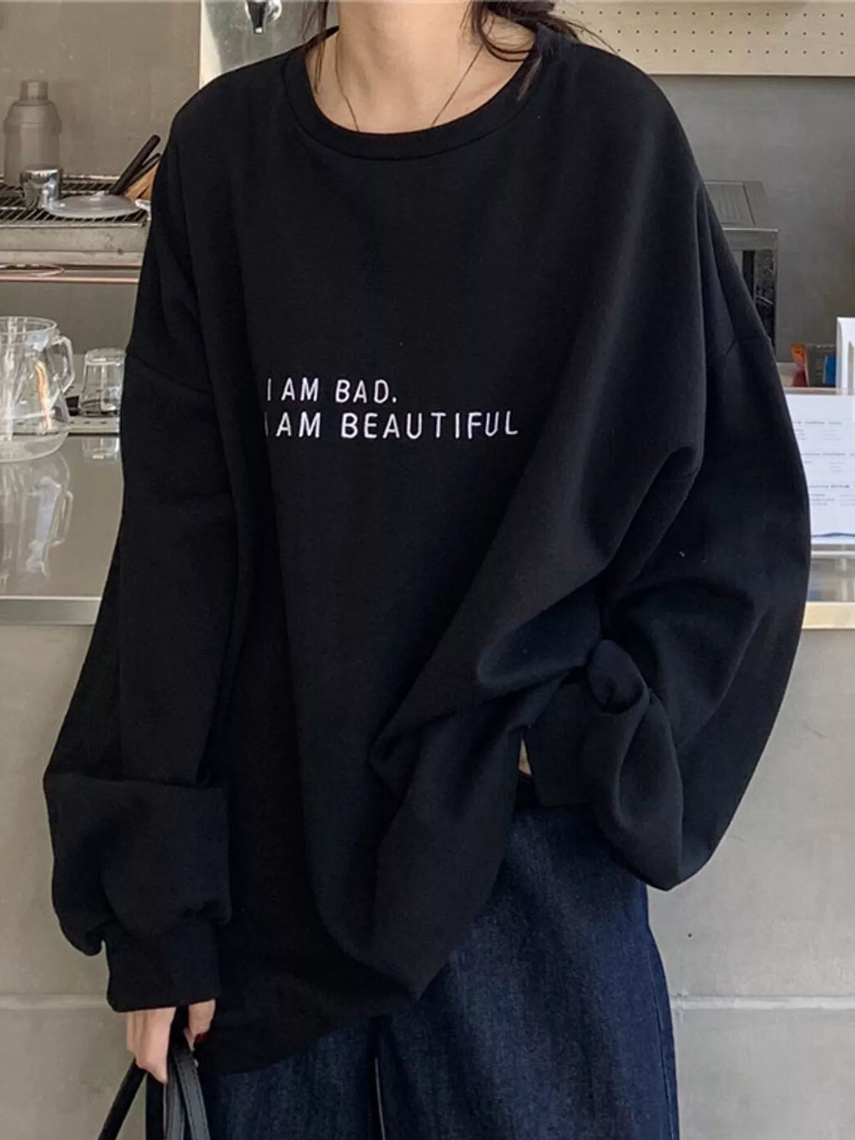Letter-print sweatshirt, black front