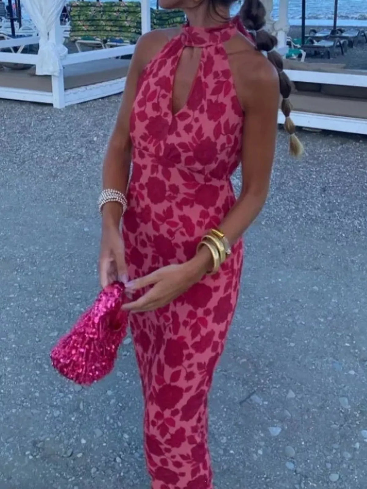 Deep Red Cutout Detail Sleeveless Maxi Dress alternate view