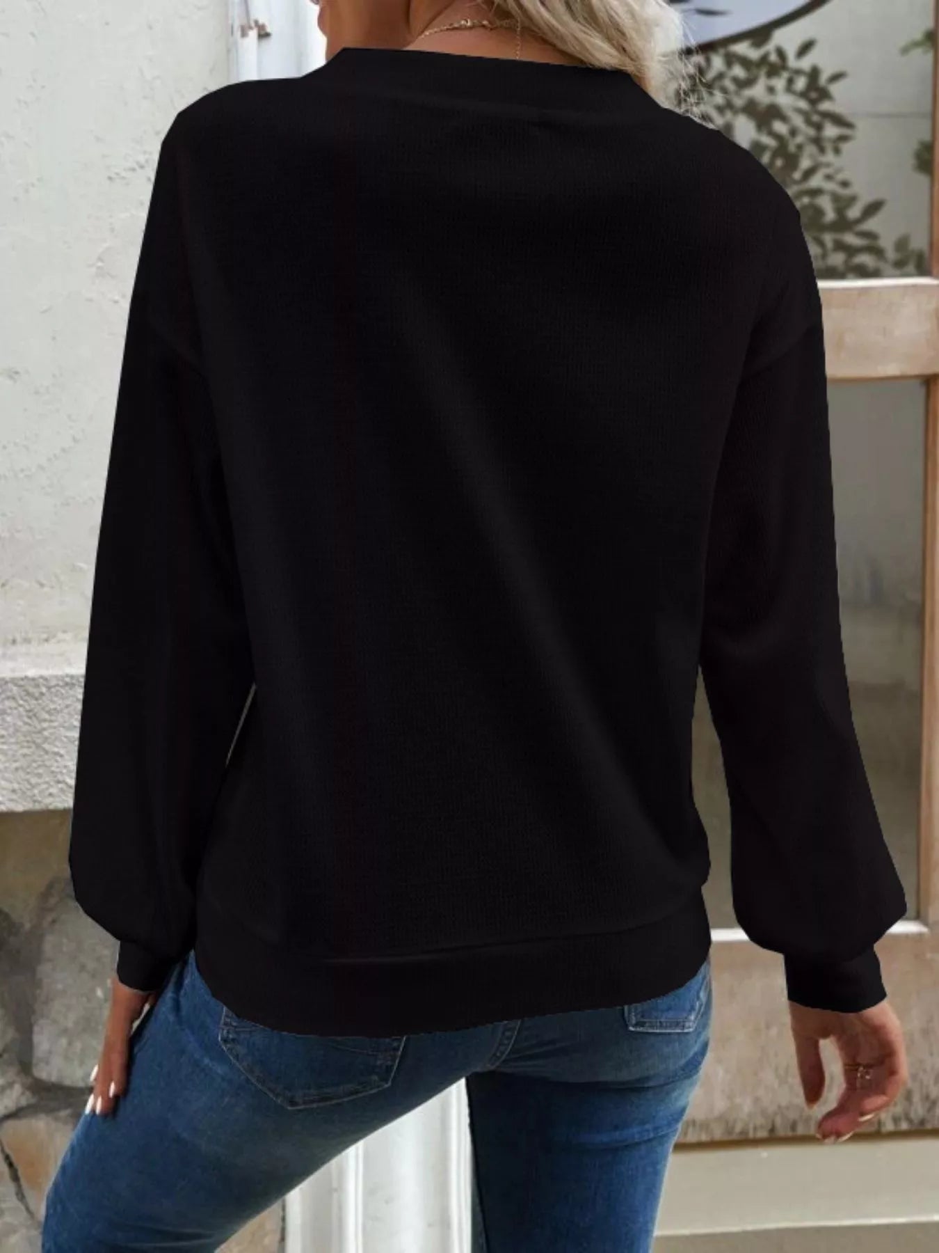 Trendsi Casual V-Neck Waffle Long Sleeve Top -