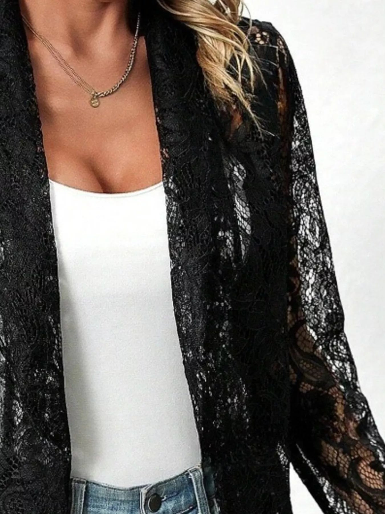 Trendsi Lace Open-Front Outerwear -
