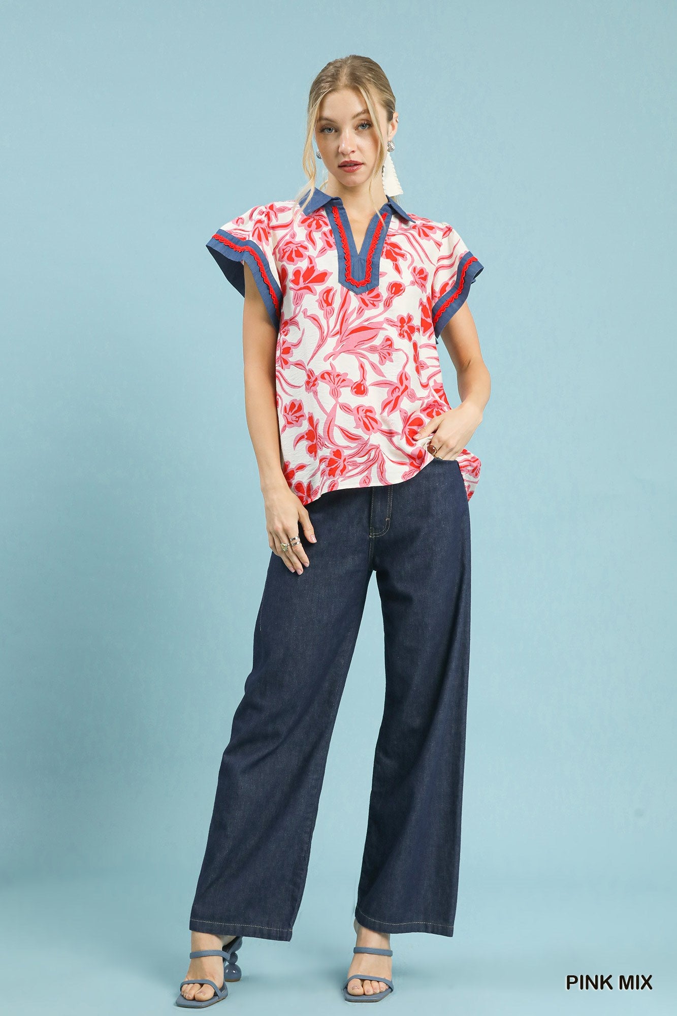 Women's Floral Split-Neck Rayon Blouse With Flutter Sleeves — product view 4