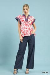 Trendsi Umgee Floral Split Neck Top -