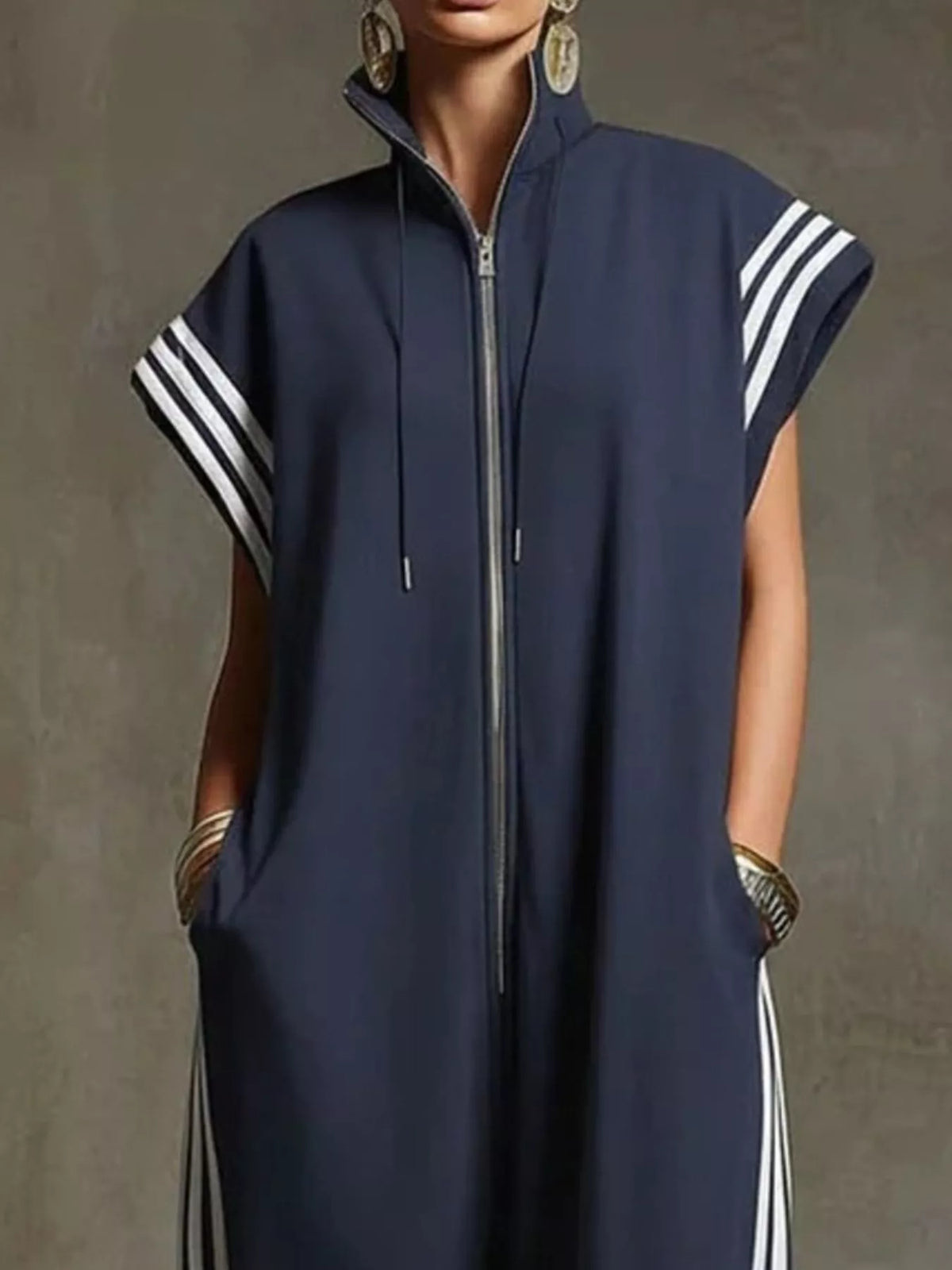 Trendsi Full Size Side Stripe Zip-Front Wide Leg Jumpsuit Plus Size -