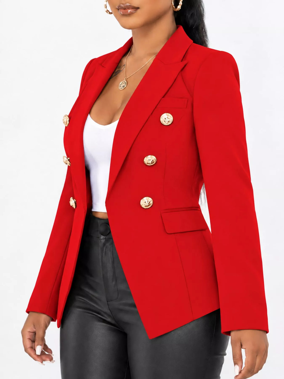 Collared long sleeve blazer, side view