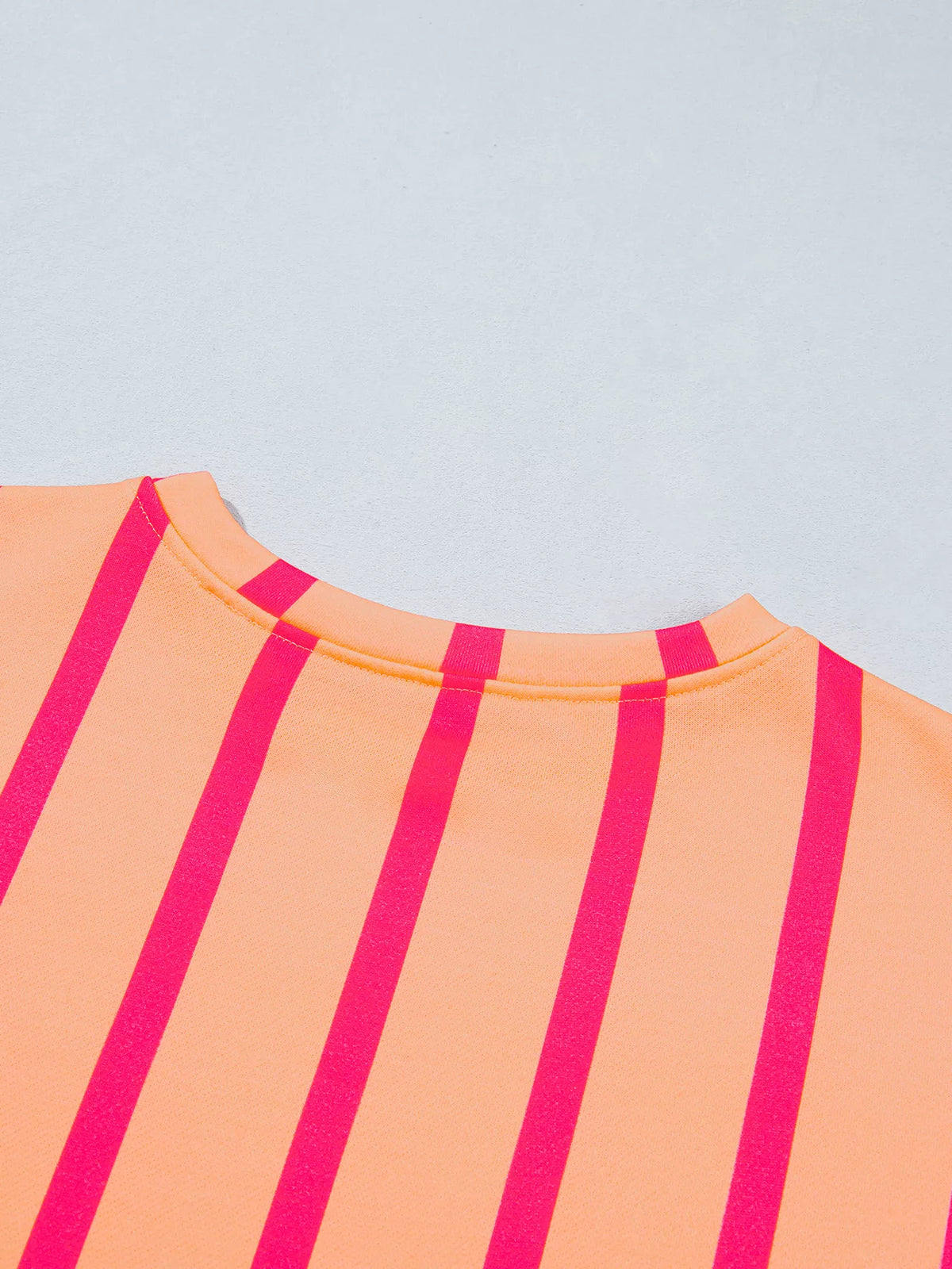 Watermelon pink stripe dropped shoulder round neck sweatshirt