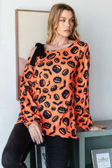Trendsi Heimish Pumpkin Print One Shoulder T-Shirt - Shirts