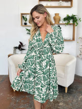 Trendsi Double Take Full Size Printed Ruched Balloon Sleeve Dress -