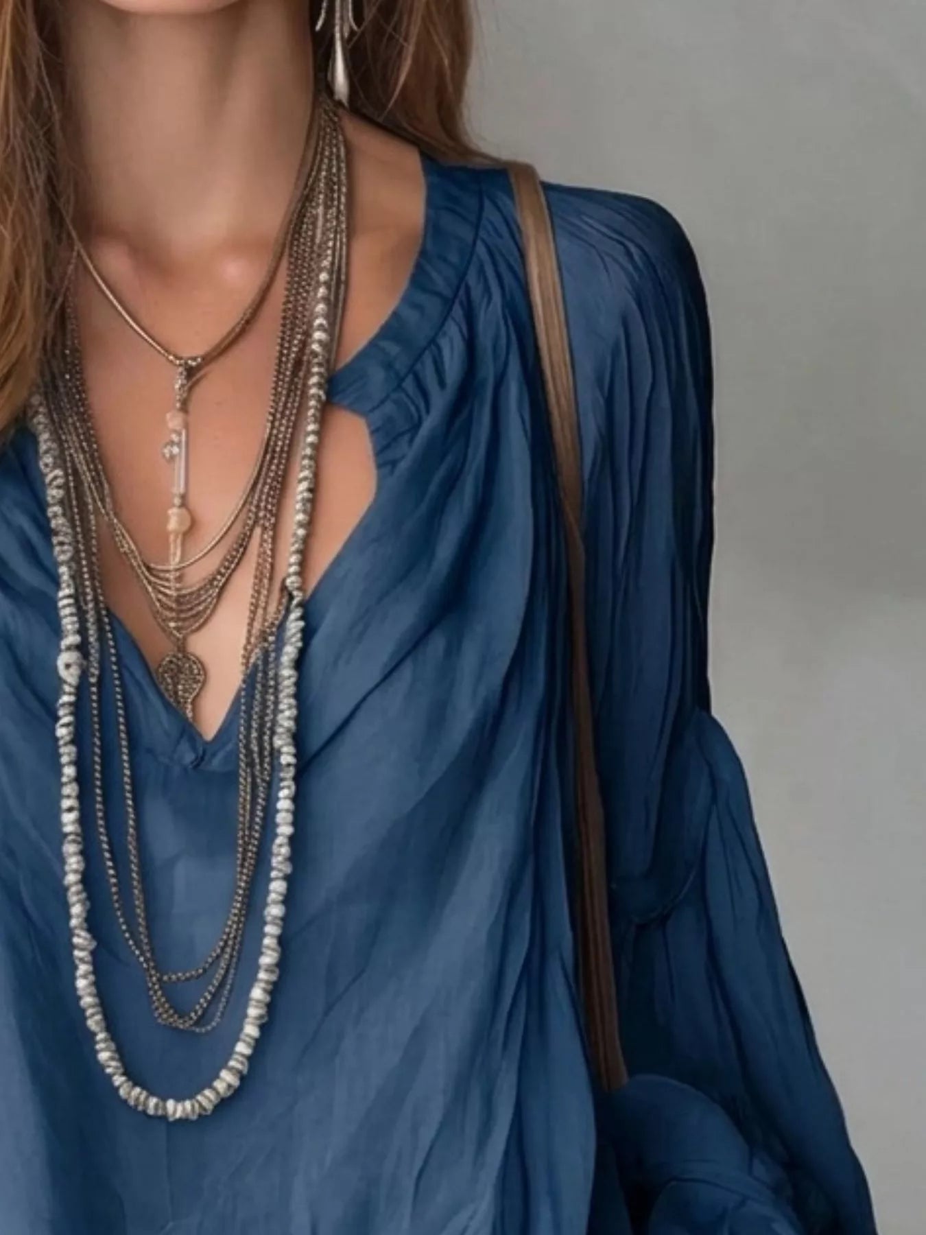 Trendsi Notched Balloon Sleeve Blouse -