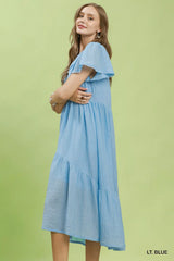 Trendsi Umgee Textured Tiered Midi Dress with Side Pockets -