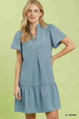 Trendsi Umgee Ruffle Hem Mini Denim Dress -