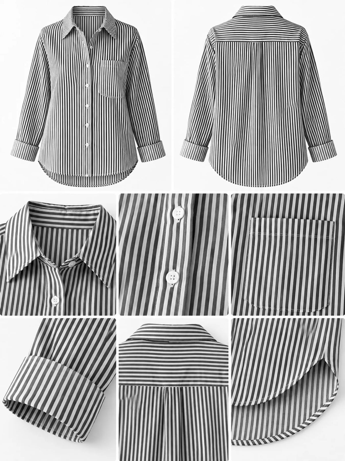 Striped long shirt, gray detail collage