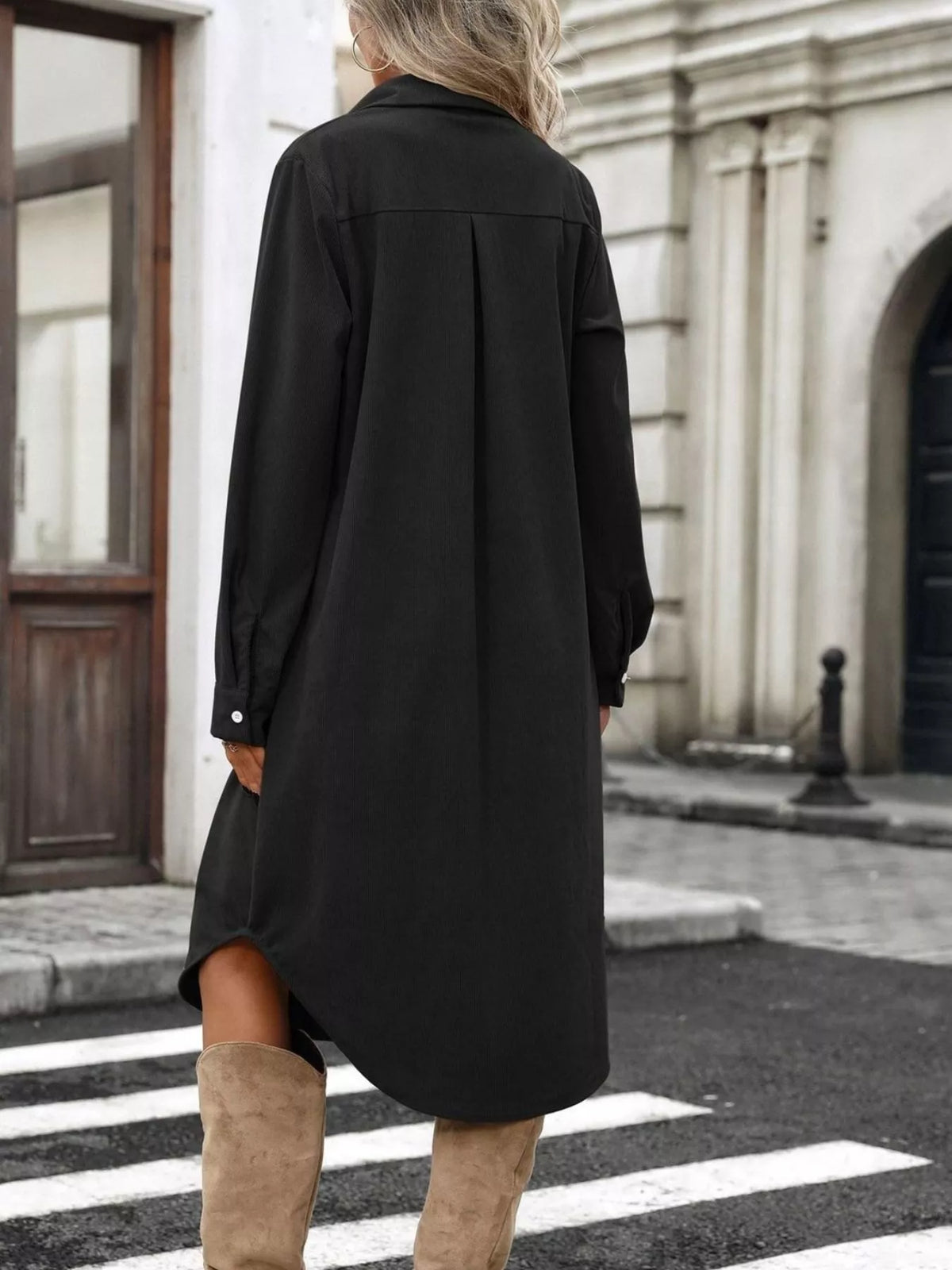 Trendsi Corduroy Shirt Dress with Button-Down Front -
