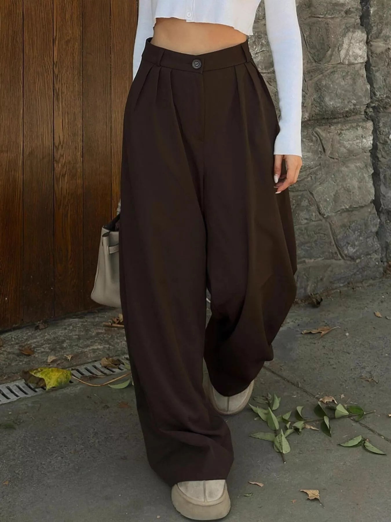 Trendsi High-Waisted Pleated Wide-Leg Pants -