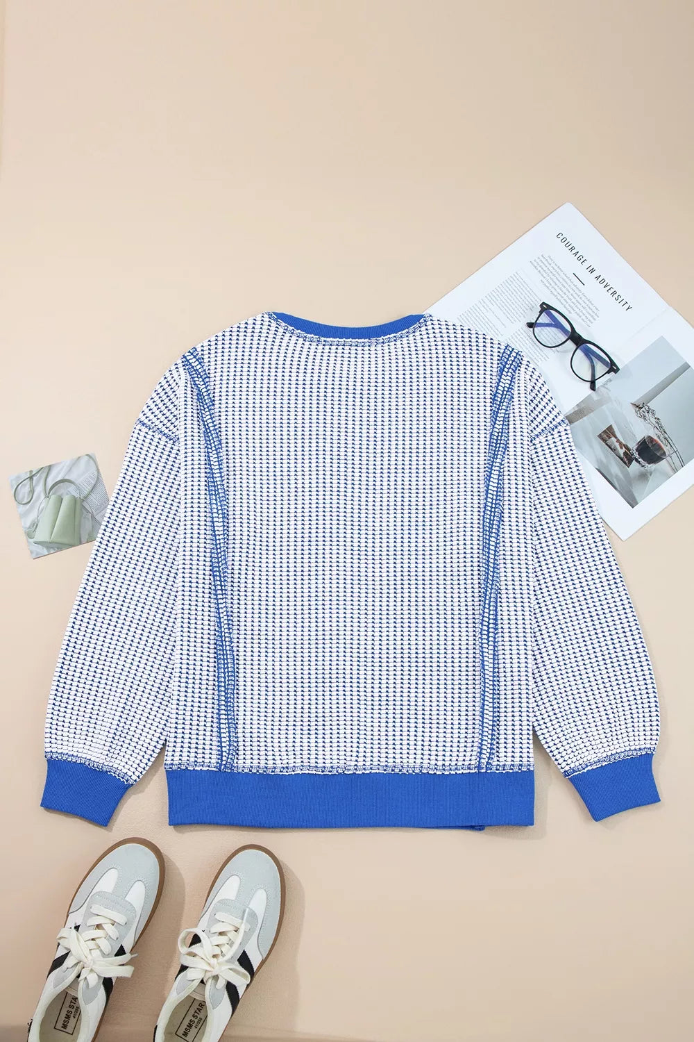 Trendsi Exposed Seam Textured Crew Neck Sweatshirt -