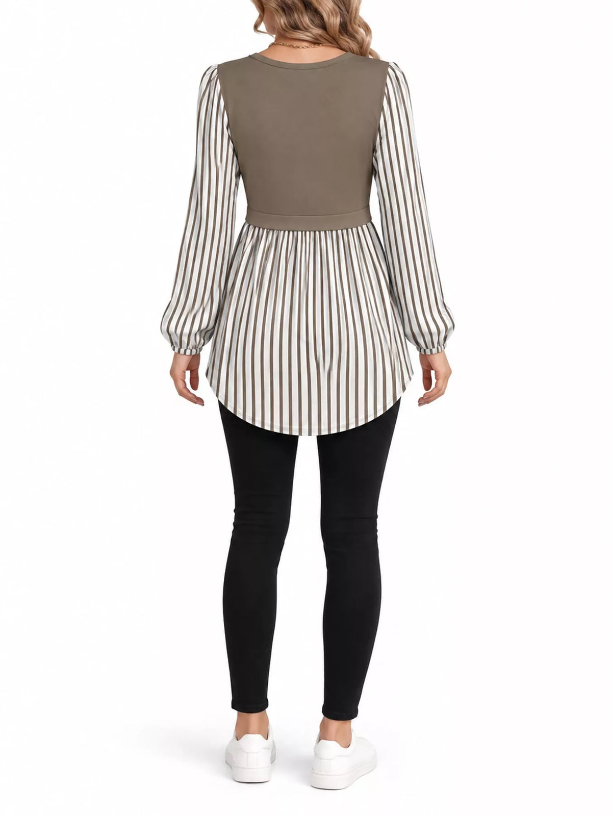 Contrast Panel Long Sleeve Tunic Blouse — back view