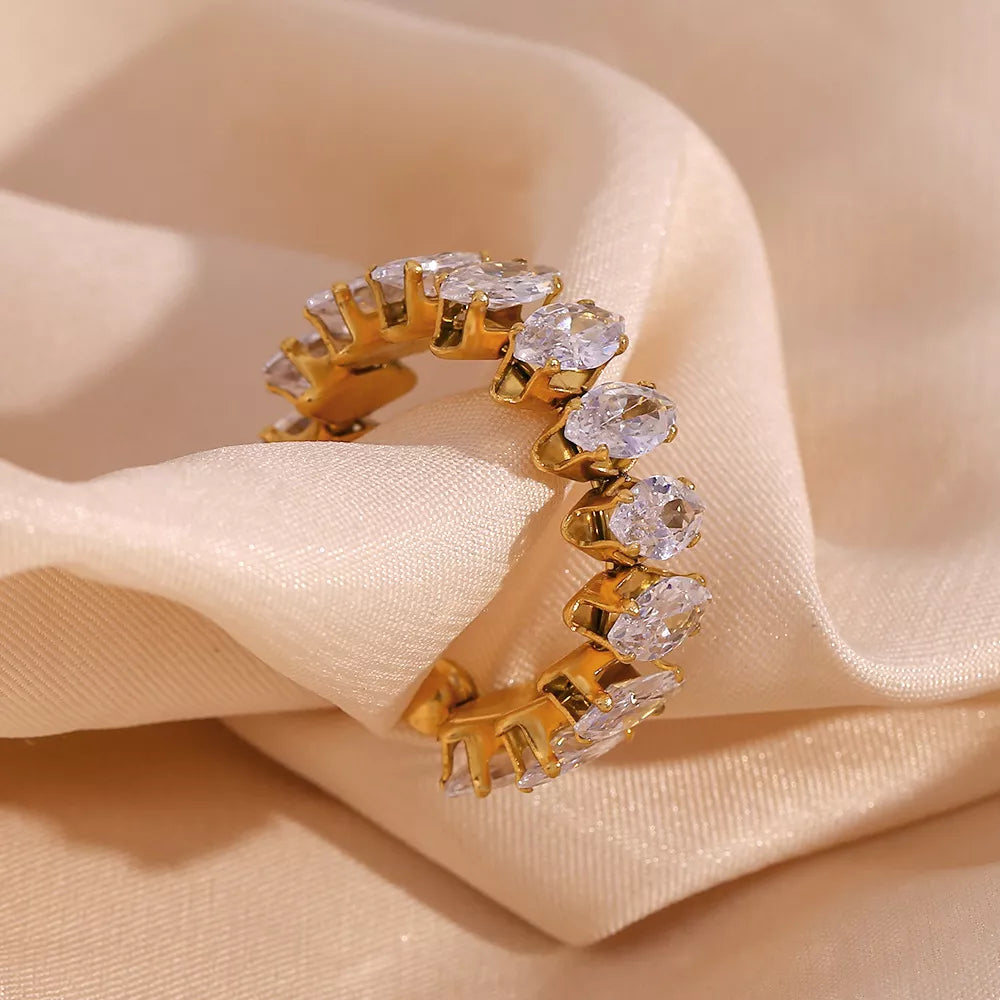 Gold-plated zircon bracelet and ring set — ring side view