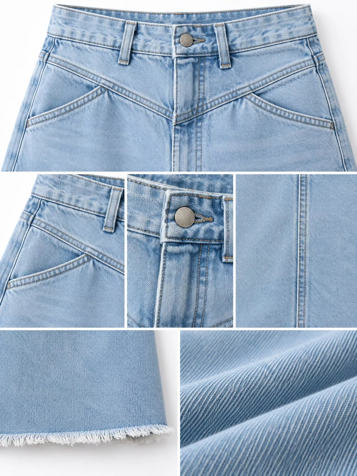 Raw Hem Maxi Denim Skirt — garment construction details