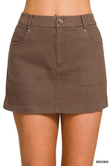 Trendsi Zenana Cotton Twill Lined Mini Skirts -