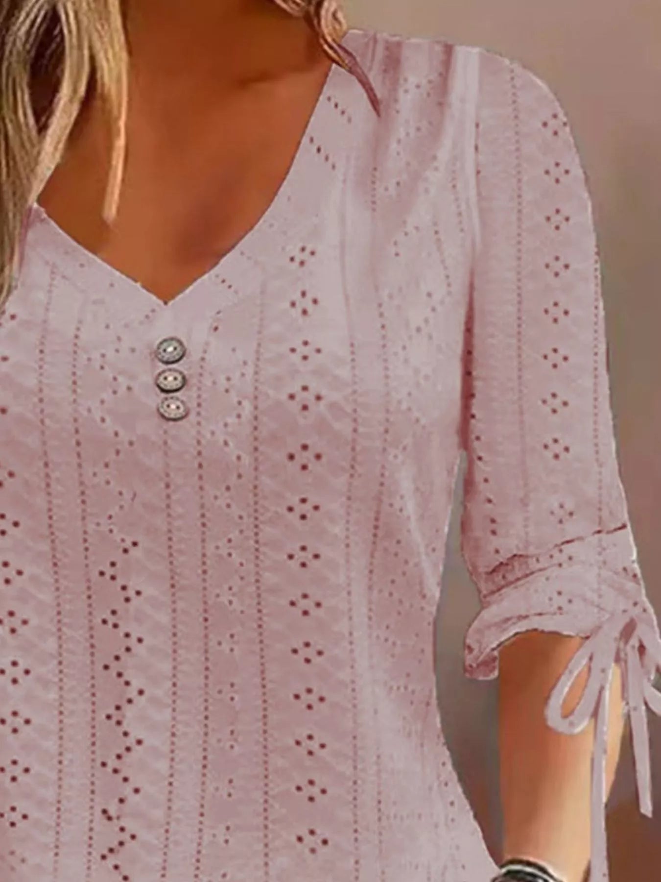 Trendsi Full Size V-Neck Eyelet Drawstring Sleeve Top Plus Size -