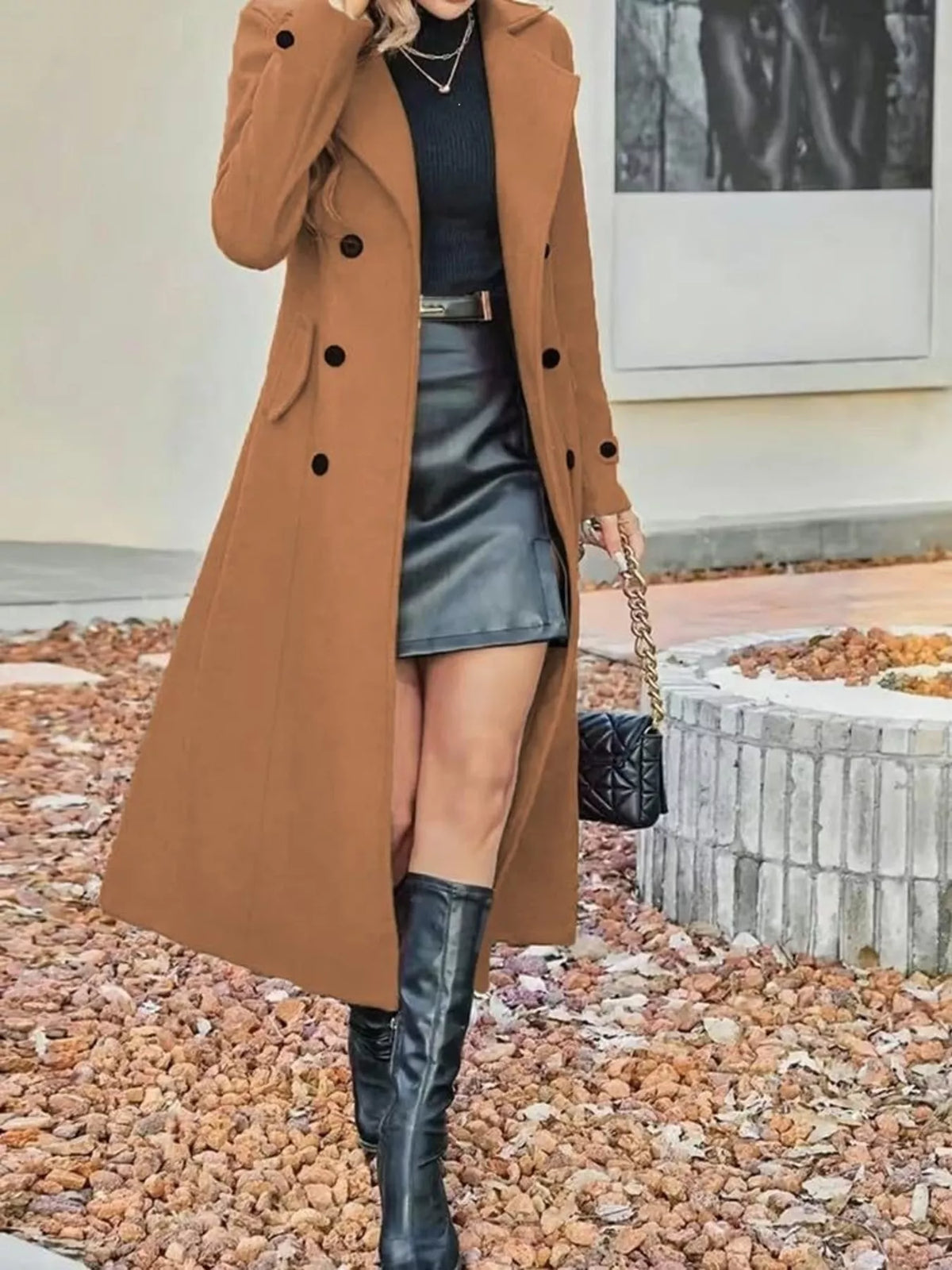 Trendsi Full Size Double-Breasted Longline Trench Coat Plus Size -