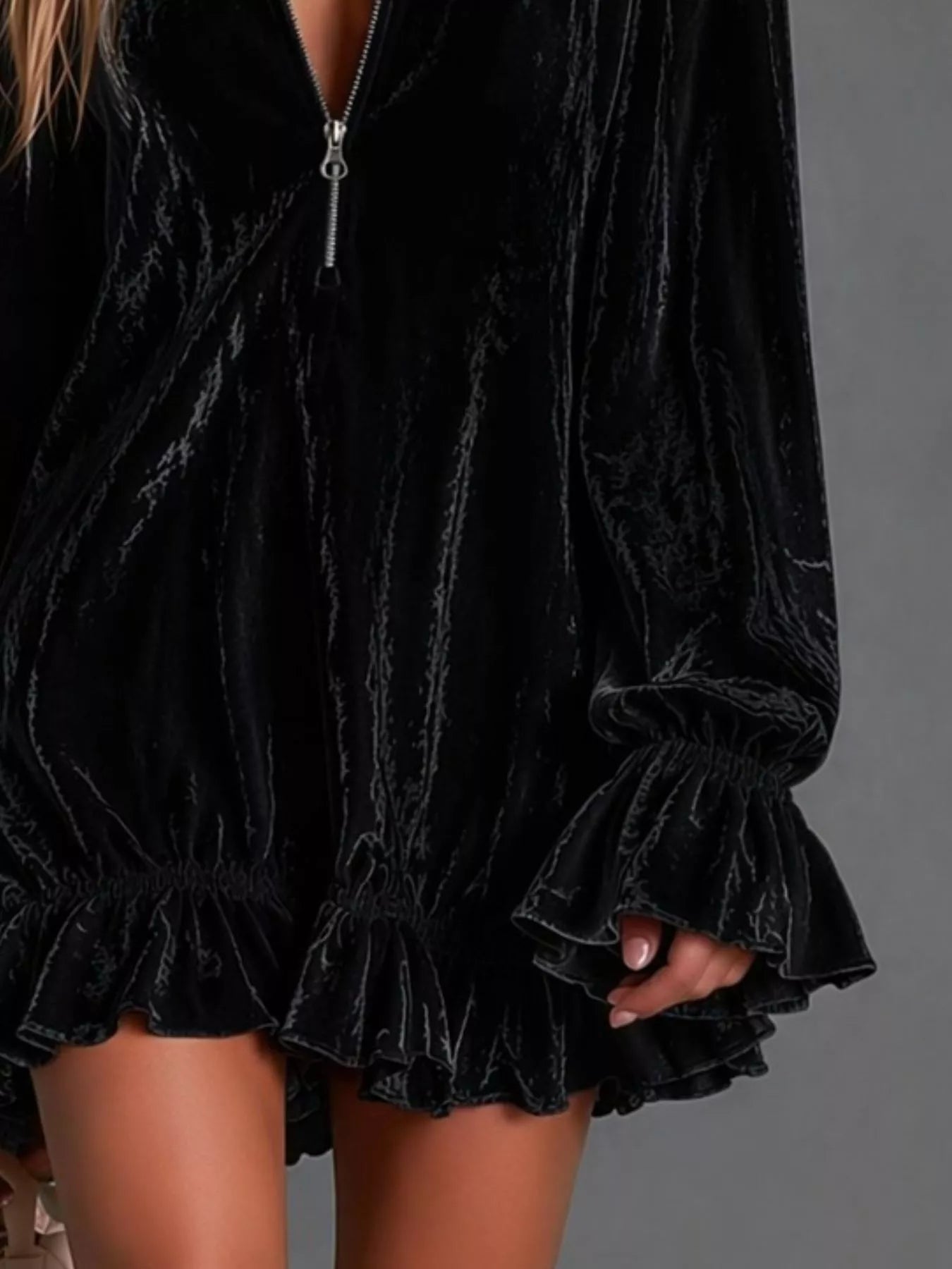 Trendsi Full Size Zip-Front Ruffle Hem Mini Dress Plus Size -
