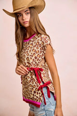 Trendsi BiBi Leopard Pattern Side Tied Sweater Vest Top -