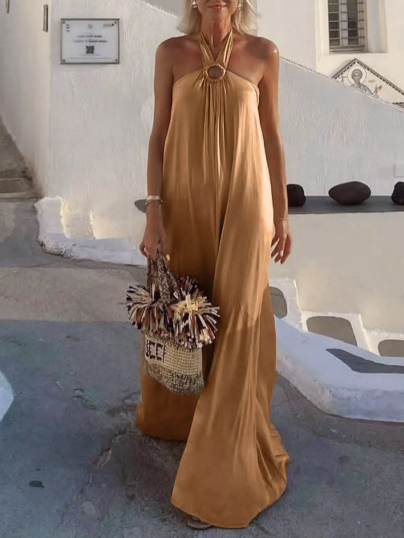 Trendsi Halter Neck Maxi Dress with O-Ring Detail -