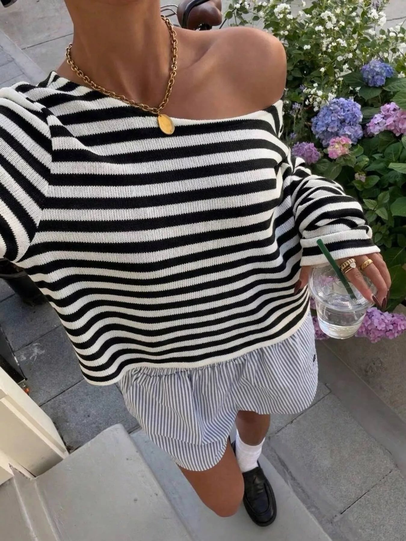 Trendsi Boat Neck Striped Long Sleeve T-Shirt -