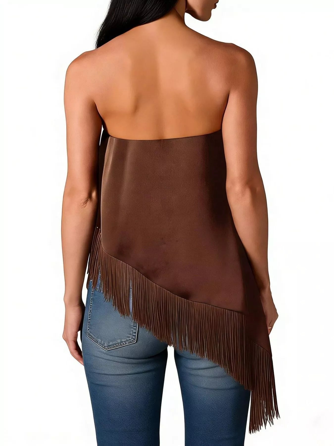 Trendsi Asymmetric Fringe Tube Top -