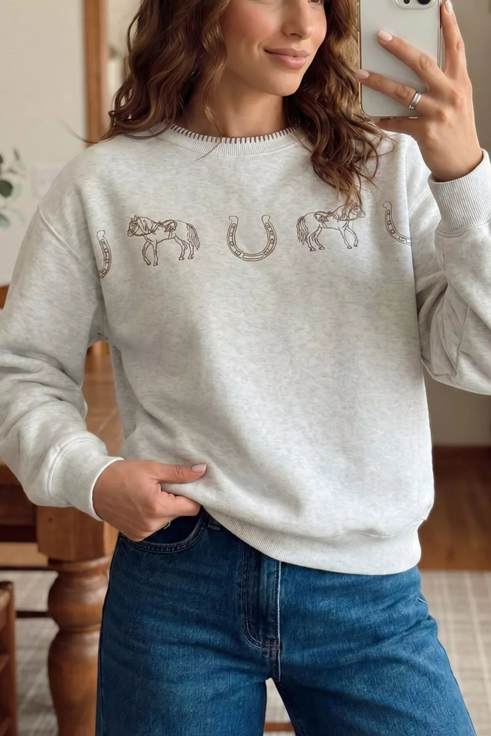 Trendsi Graphic Round Neck Casual Sweatshirt -