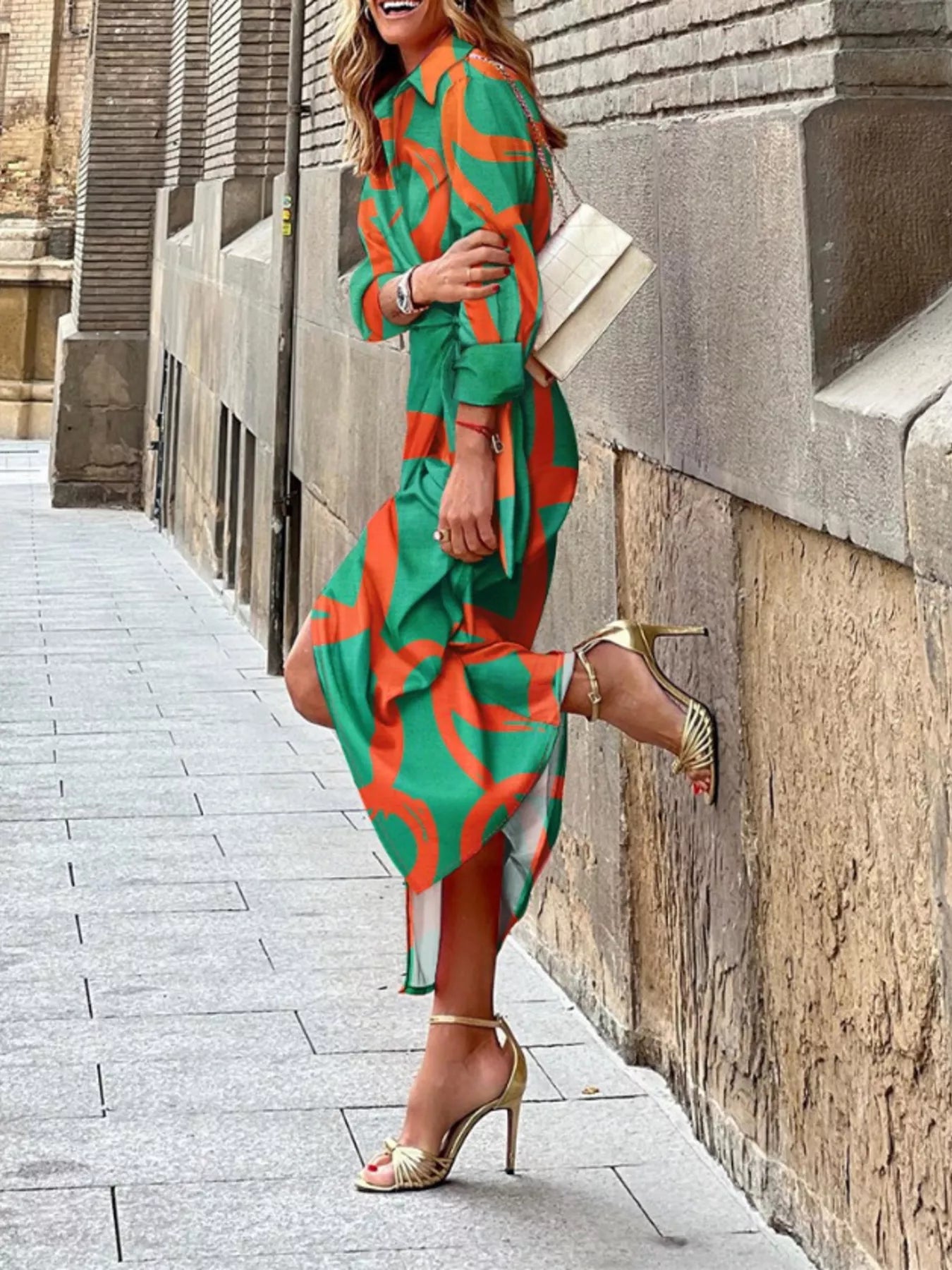 Trendsi Abstract Print Wrap Midi Dress -