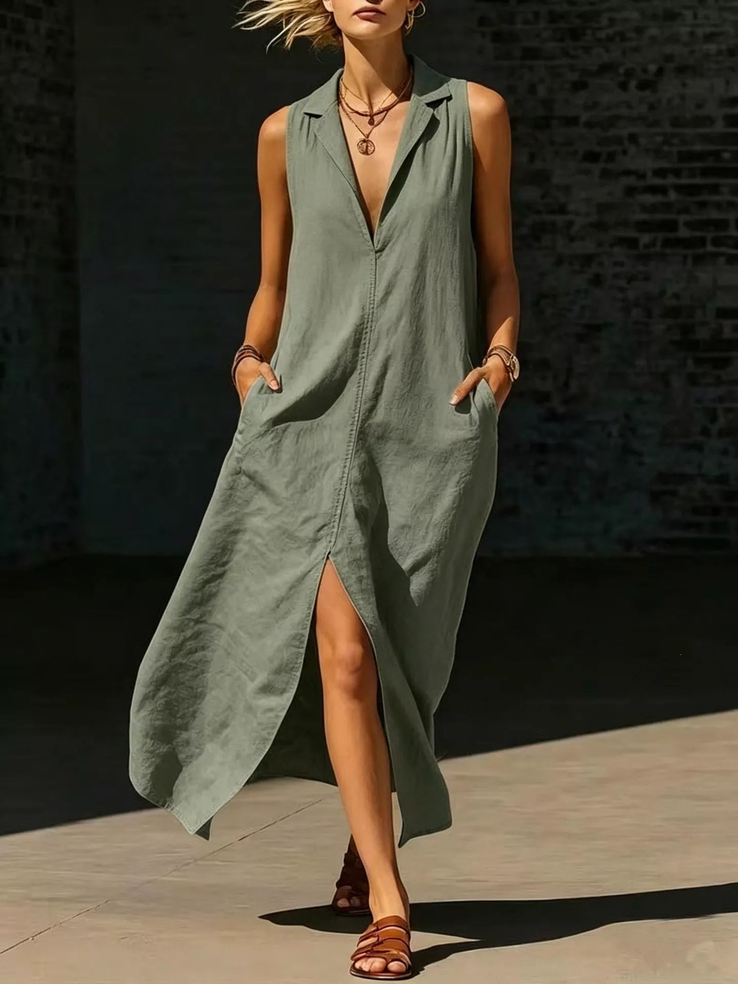 Trendsi Sleeveless Maxi Dress with Side Pockets -