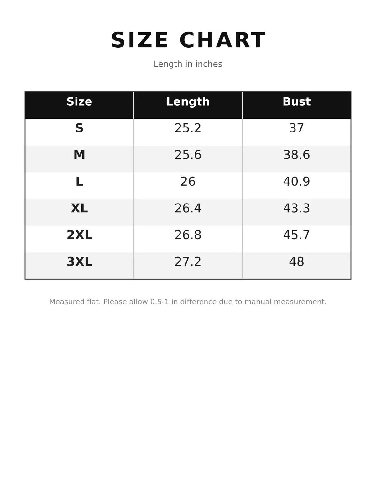 Quarter-Zip Cable Knit Sweatshirt — size and measurement chart