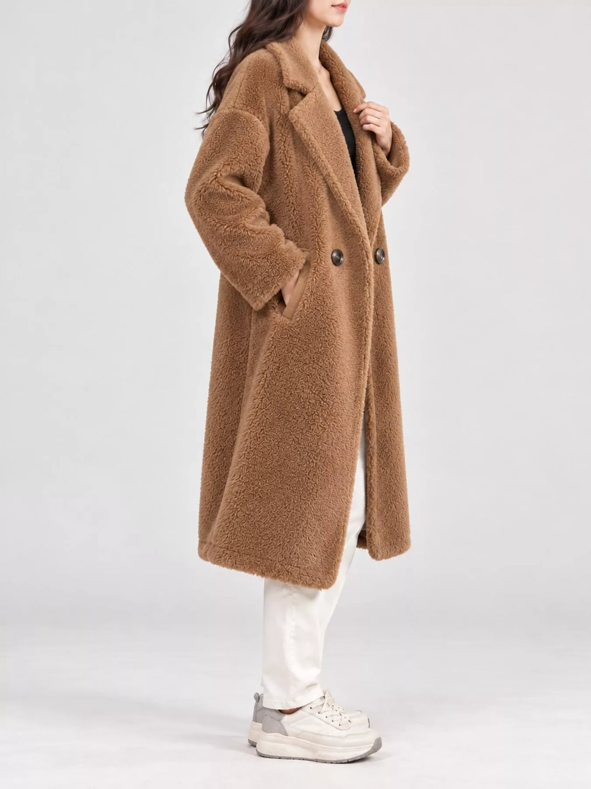 Collared long sleeve jacket, side view