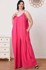 Trendsi Double Take Full Size Ruffle Trim Tie Back Cami Jumpsuit with Pockets -