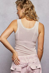 Trendsi POL Lace Trim Tank with Front Button Closure -