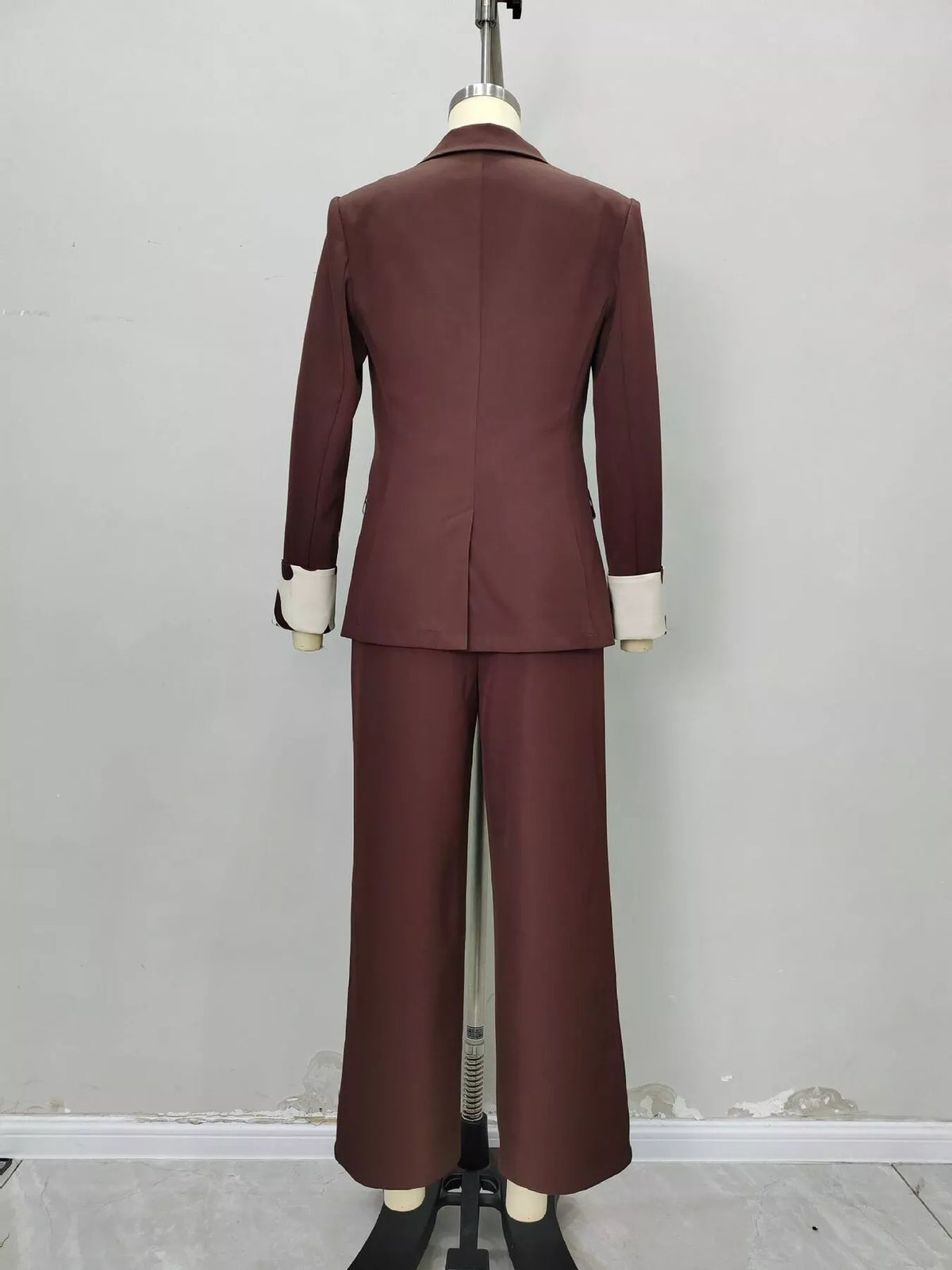 Brown Lapel Collar Blazer and Wide-Leg Pants Set alternate view 7