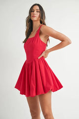 Trendsi MABLE Poplin Square Neckline Bubble Mini Dress -
