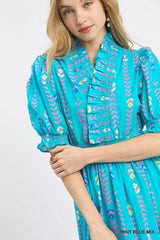 Trendsi Umgee Vibrant Ruffle Smocked Midi Dress -
