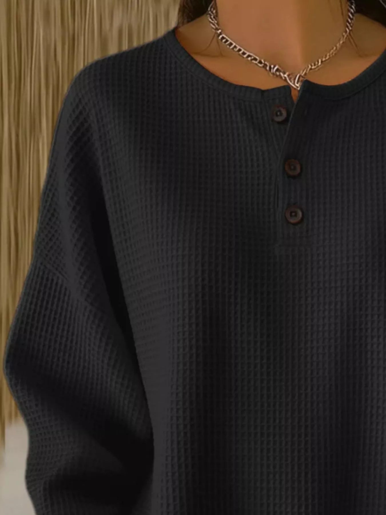 Trendsi Full Size Waffle Knit Button Detail Top Plus Size -