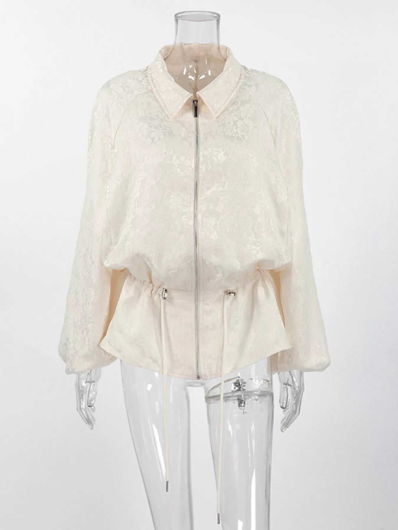 Trendsi Jacquard Bomber Jacket with Drawstring Waist -