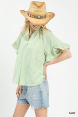 Trendsi Umgee Textured Ruffle Sleeve Blouse -