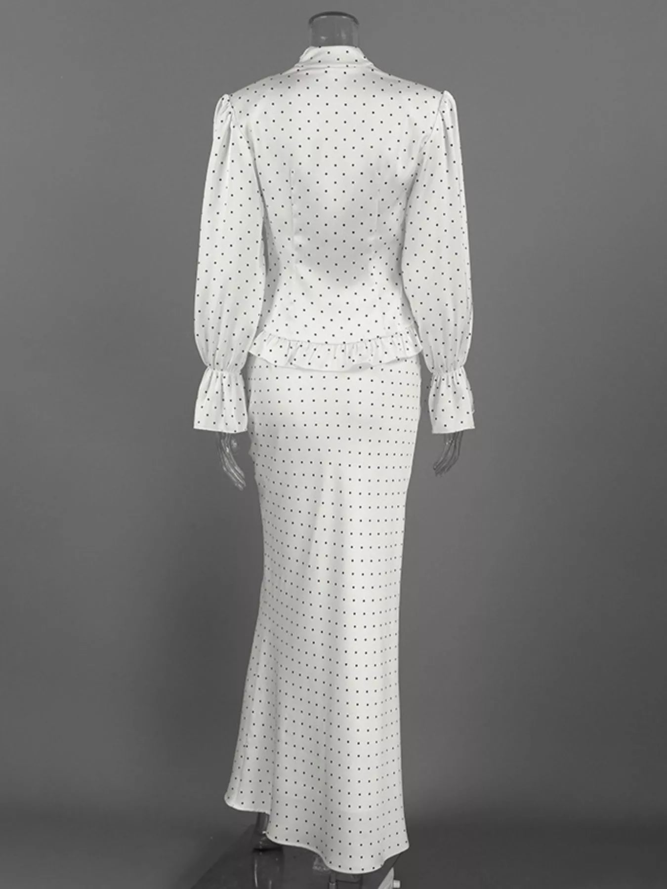 Trendsi Satin Polka Dot Top and Skirt Set -
