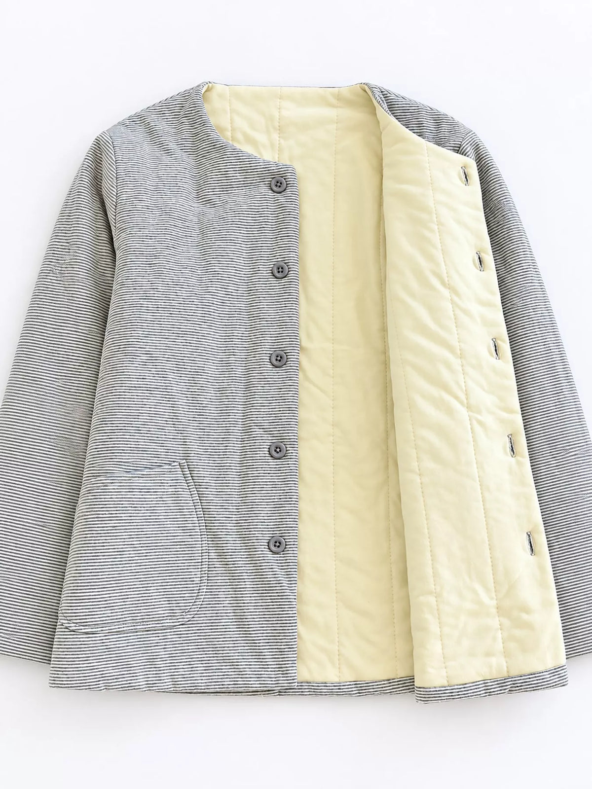 Quilted Crewneck Button-Down Jacket — garment front