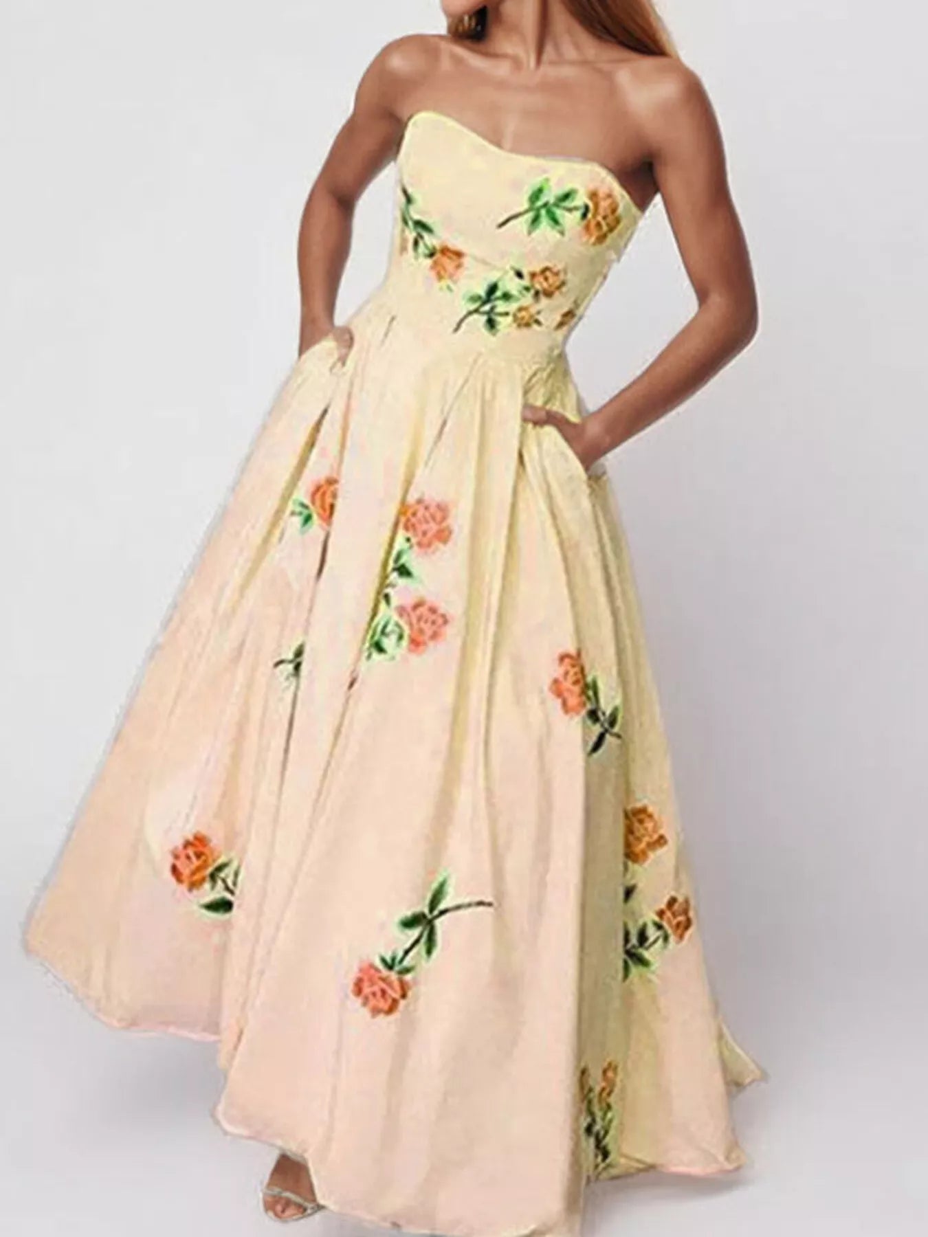 Trendsi Floral Print Tube Maxi Dress -