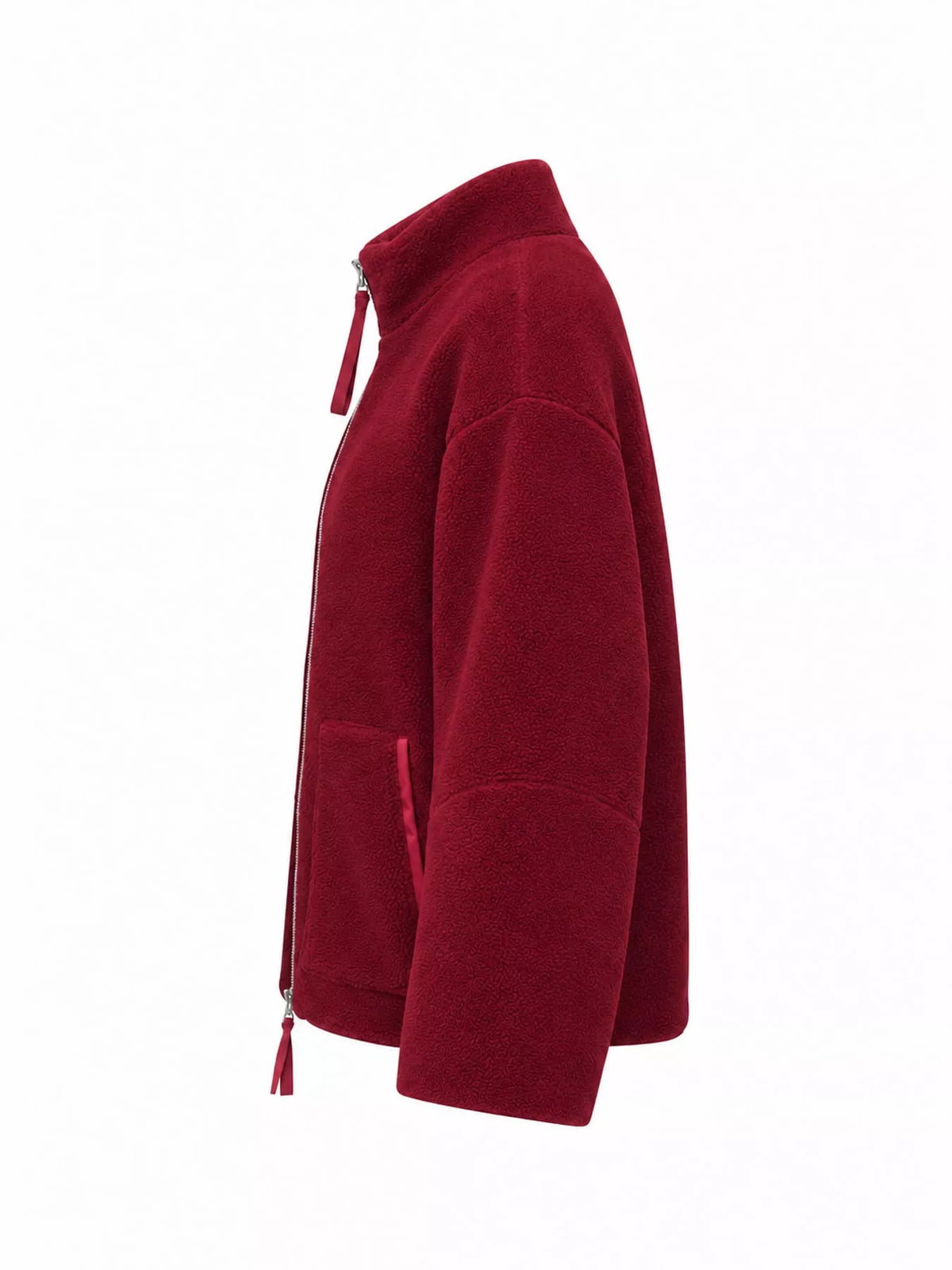 Burgundy oversized sherpa fleece zip-up jacket
