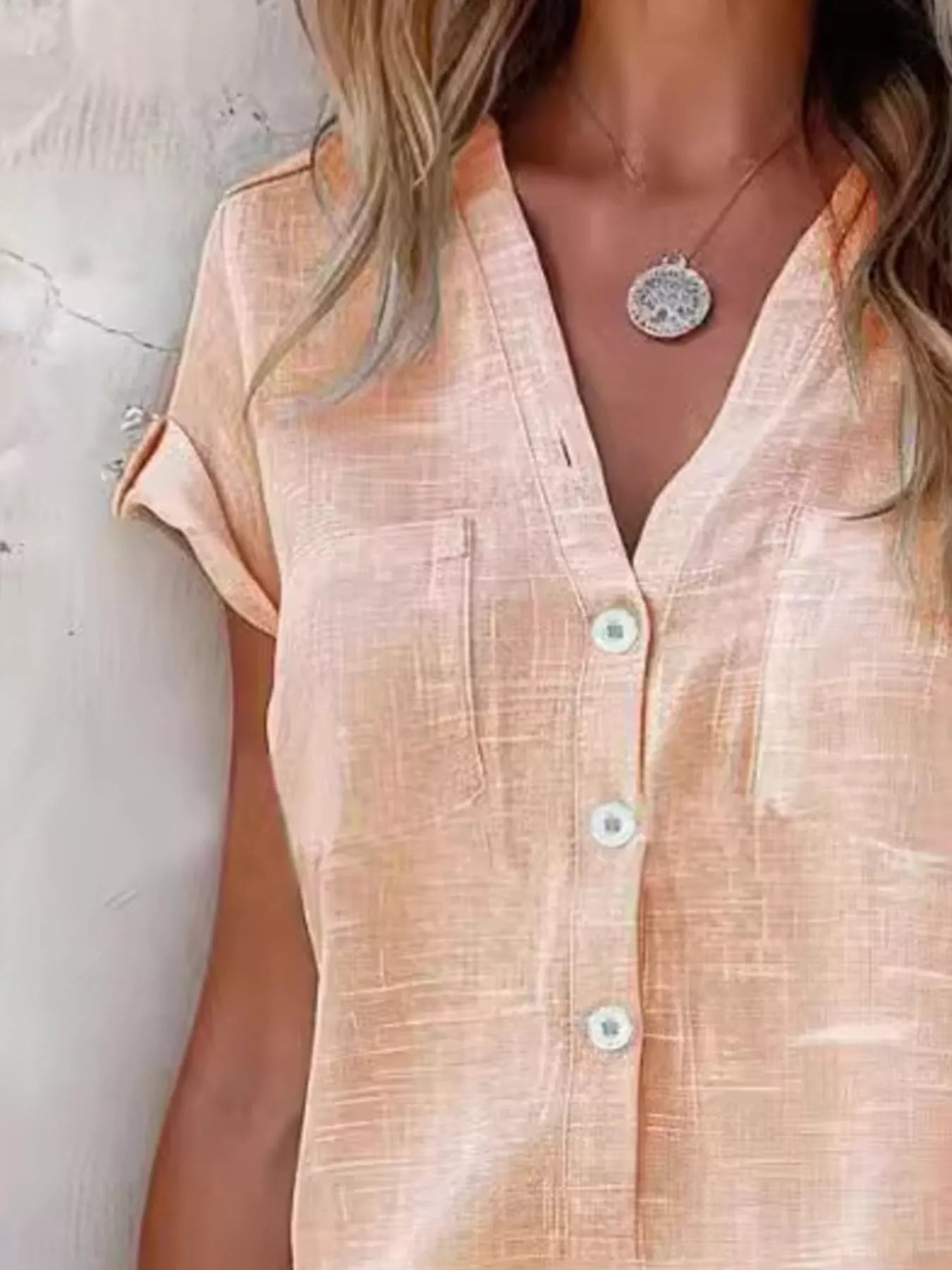 Trendsi Full Size Casual V-Neck Button-Up Top Plus Size - Shirts