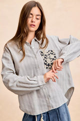 Trendsi BiBi Flower Jacquard Knit Patch Pocket Stripe Shirt -